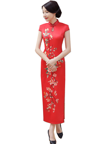 Shanghai Story Keyhole Chinese traditional clothing oriental style dresses long Cheongsam Short Sleeve Floral Qipao For Woman