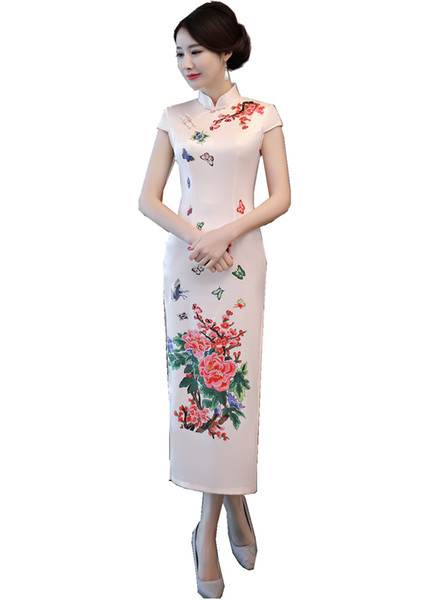 Shanghai Story White Qipao Traditional Chinese Dress Chinese style dress Oriental dress Long cheongsam