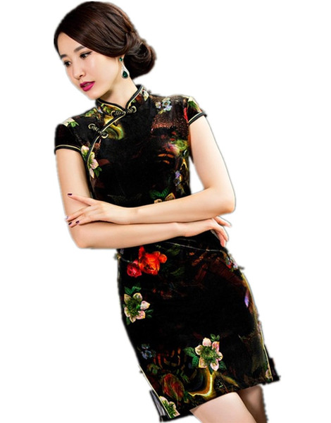 Shanghai Story Autumn Qipao Dress new elegant velvet short sleeve dress Slim everyday middle-aged mother dress retro cheongsam