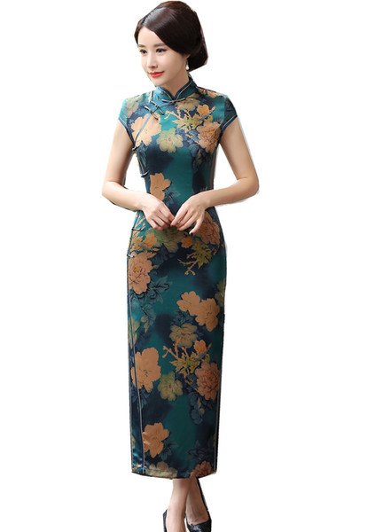 Shanghai Story chinese traditional clothing chinese style dresses long Cheongsam Short Sleeve Floral Qipao For Women