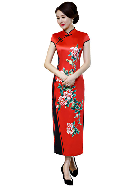 Shanghai Story 2022New Sale Long Qipao Long Chinese Dress Red Cheongsam Floral Qipao Dress for Women