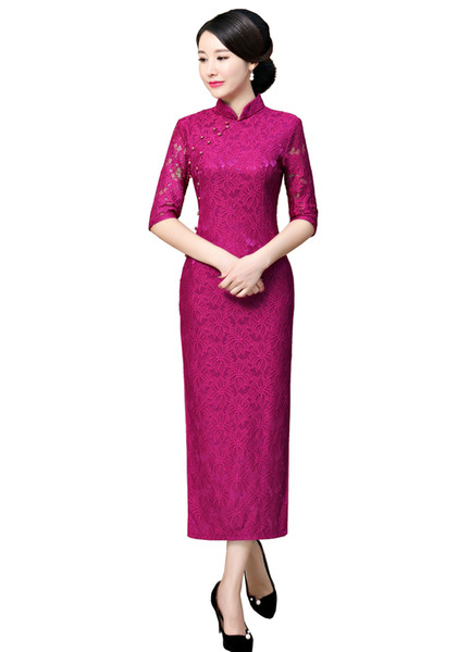 Shanghai Story 2022Faux Silk Qipao Chinese Dress chinese style dress Chinese Oriental dress Women's Lace cheongsam