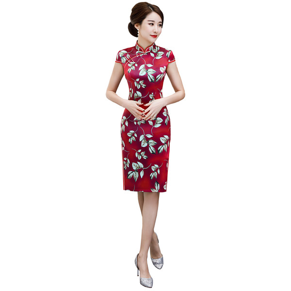 Shanghai Story Faux Silk Qipao Chinese Traditional dress Chinese Women's Clothing Knee Length Cheongsam 2019