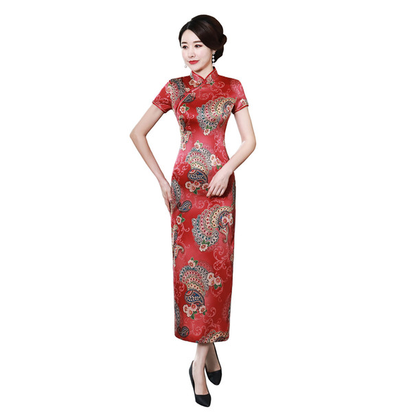 Shanghai Story Chinese Button Long Qipao Dress chinese style Faux Silk cheongsam Oriental Dress