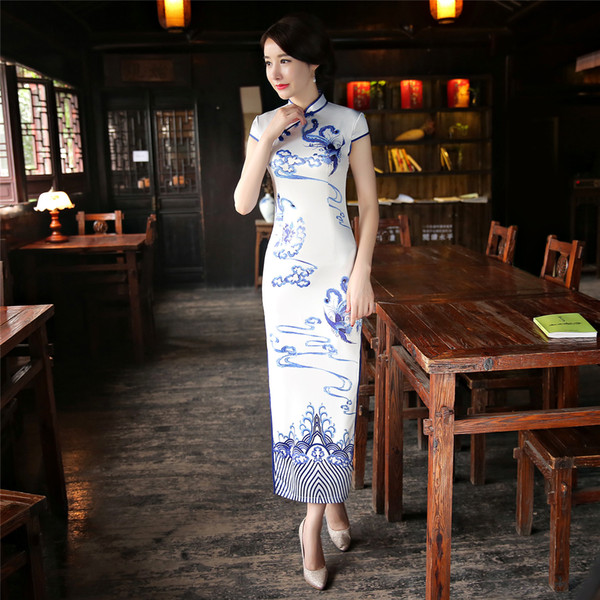 Shanghai Story Vintage Long Qipao Faux Silk Chinese traditional dress Oriental dress Chinese Women's Clothing Cheongsam