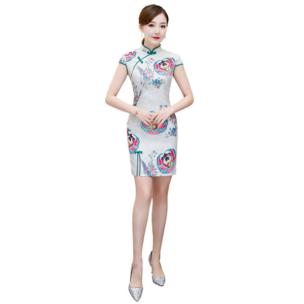 Shanghai Story Short Sleeve Qipao Knee Length Chinese Dress Spring Cheongsam Blend Cotton Qipao Dress for Women