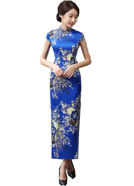 Shanghai Story Chinese traditional clothing oriental style dresses long Cheongsam Short Sleeve Floral Qipao For Woman