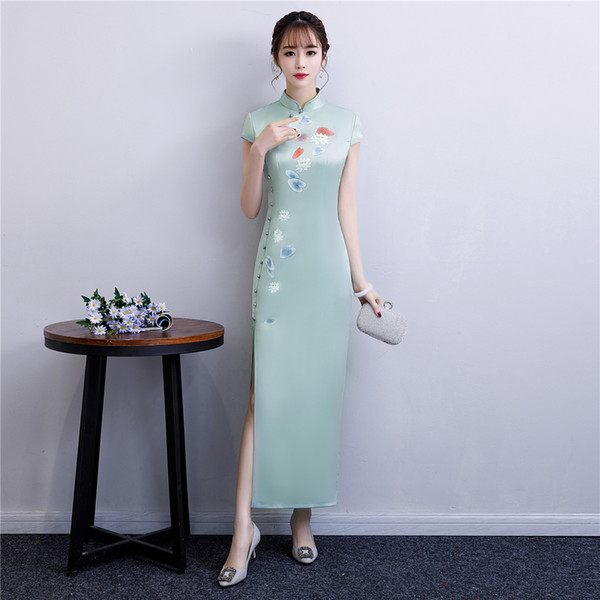 Shanghai Story Faux Silk Qipao Chinese Traditional dress Chinese Button Women's Clothing Long Cheongsam Long