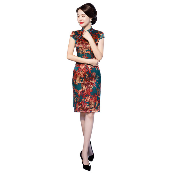 Shanghai Story Knee Length Qipao Faux Silk Chinese Traditional Dress Oriental dress Chinese Women's Clothing 2022Cheongsam