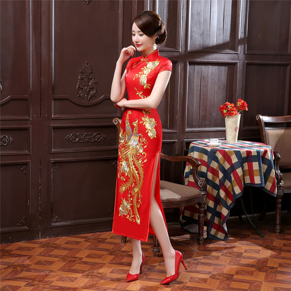 Shanghai Story phoenix embroidery long cheongsam Dress Woman's qipao dress chinese traditional clothing China oriental dresses 3 Color