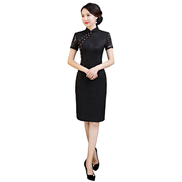 Shanghai Story Short Sleeve Knee Length Qipao Faux Silk Chinese Oriental dress Women's Cheongsam