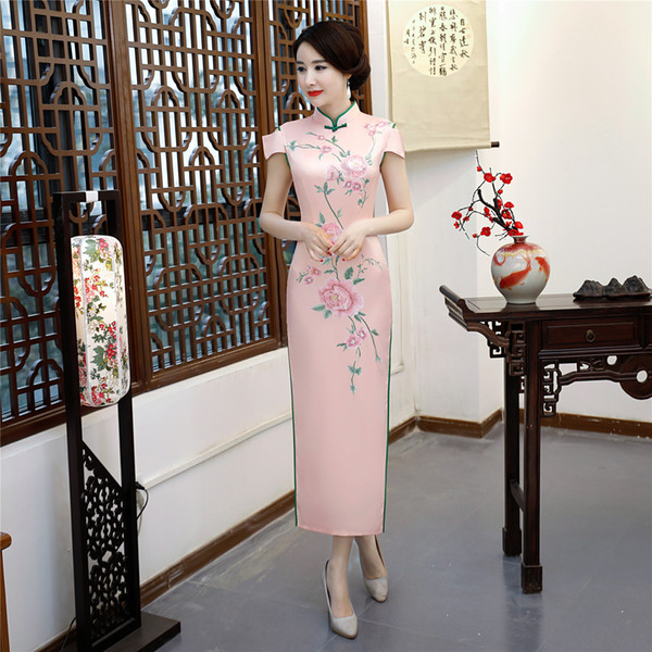 Shanghai Story Floral Qipao Long Chinese Dress chinese style dress Oriental dress Short Sleeve Cheongsam for Women