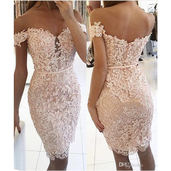 2017 Pink appliques Off the Shoulder Short Mini Homecoming sheath Cocktail Dresses Lace Prom Party Gowns Plus Size Cheap