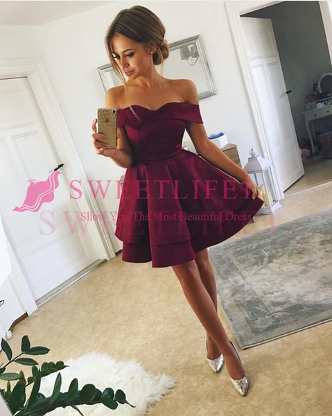 Cute Maroon Burgurndy Off The Shoulder Cocktail Dresses Short Mini Formal Homecoming Dresses Custom Made Hot Sale