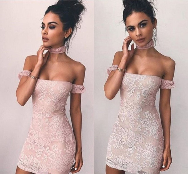 Sexy Sheath Bodycon Cocktail Dress Elegant Off Shoulder with Choker Applique Mini Short Party Gowns Custom Made