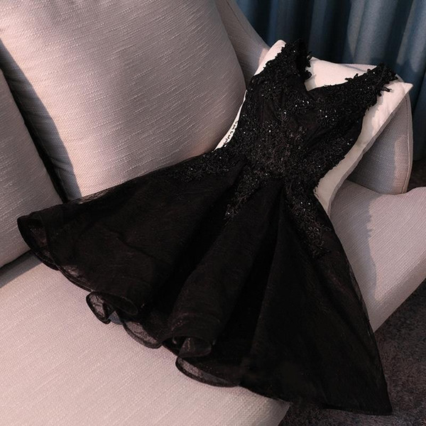 Little Black Cocktail Dresses Designed New A Line Short Party Prom Gowns V Neck Backless Appliques Sequins Homecoming Gowns BC0800