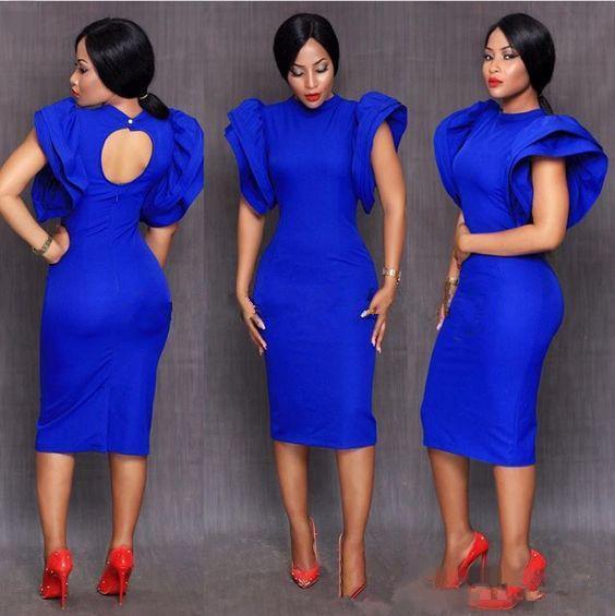 tea length Royal Blue Cocktail Dresses robe de bal courte Cap Sleeve Aso Ebi Style Short High Neck african formal Prom Gowns