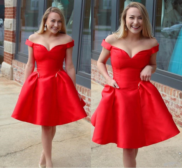 Red Cheap Short Cocktail Dresses Off Shoulder Formal Simple Short Prom Party Gowns Homecoming Dress Graduation Gowns