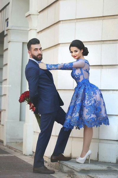 Elegant Scoop Knee Length Homecoming Dresses With Long Sleeves Zipper Cheap A-Line Cocktail Dresses Party Gowns
