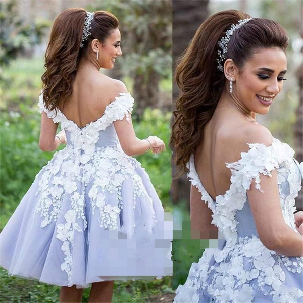 Dubai Yousef Aljasmi Arabic hort Cheap Cocktail Dresses Prom Wear 3D-Floral Off Shoulder Plus Size Formal Dresses Homecoming Gown