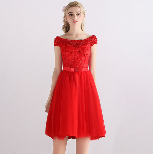 Beaded Scoop Neck Tulle Cocktail Dresses with Short Sleeves Short Party Dresses New Homecoming Dress