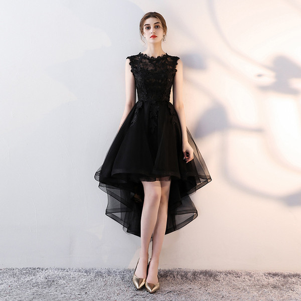 Organza High Low Cocktail Dresses with Lace Appliques Black Silver Burgundy Champagne Midi Party Dress Prom Gown