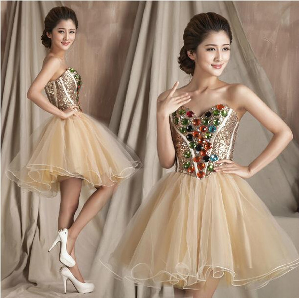 Party dress New Champagne Fashionable Ball Gown sweetheart Beautiful Beading Short Cocktail Dresses