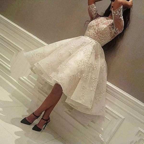 New Half Sleeve Puffy Cocktail Dresses Lace Appliques Knee Length Homecoming Dresses Short Party Gown