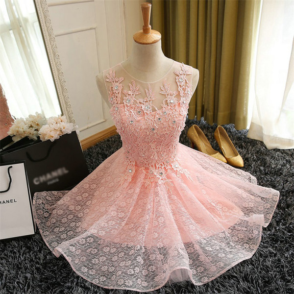 cocktail dresses Pink Lace Flower Sleeveless Short Cocktail Dress The Bride Banquet Party dresses Homecoming Dress Robe De Soiree DR002