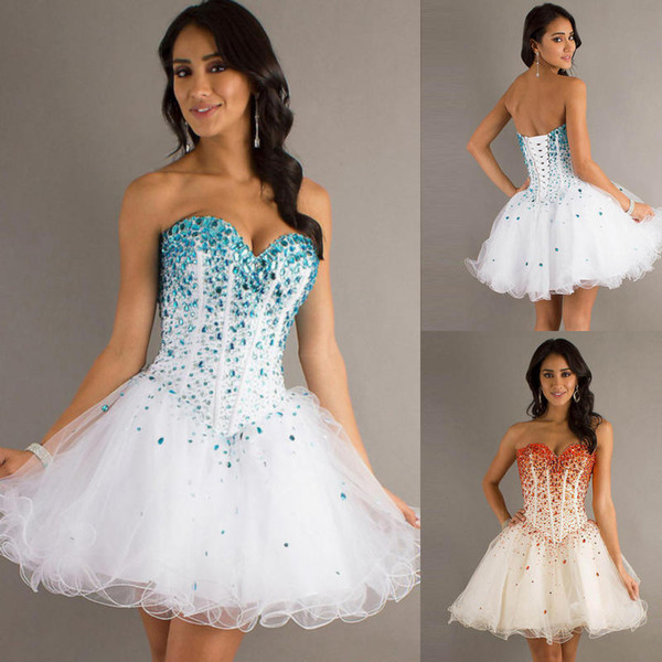 Cocktail dresses Organza Ball Gown Homecoming Dresses Royal Blue Elegant Beaded Short Prom Gowns Lace Up Party Dress