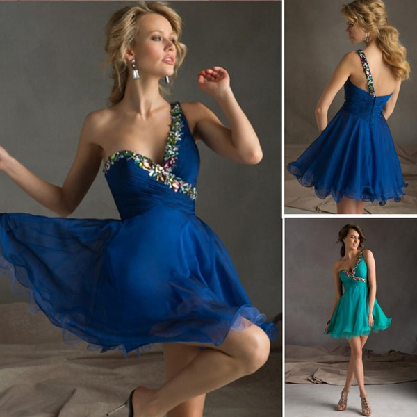 Cocktail dresses Royal Blue Graduation dress One-Shoulder Chiffon Beaded Short dresses Homecoming dresses Champagne Factory direct sale