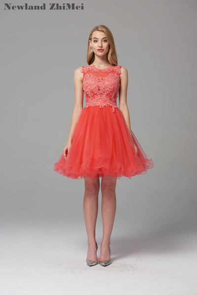 New Arrival Orange Red Cocktail Dress Elegant Applique Bead Tulle Sexy Open Back Ball Gown Homecoming Dresses