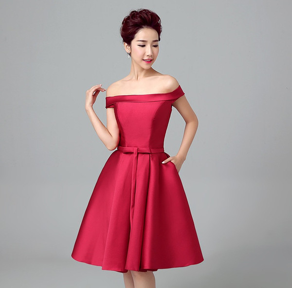 Shanghai Story Bateau Red short Dresses Satin Bride dress vestido coctel short dress for party robe de cocktail dress
