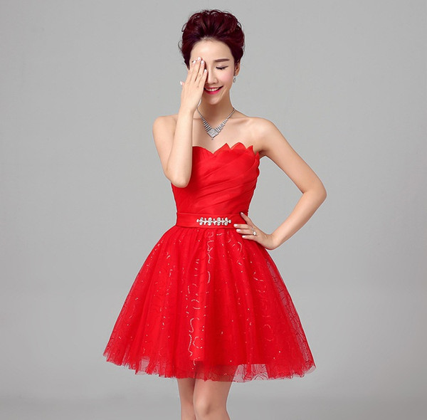 Shanghai Story Red prom dresses party Dresses Satin Bride dress vestido coctel Short dress for party robe de cocktail