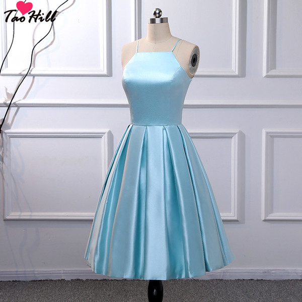 TaoHill Cocktail Dress School Prom A-line Spaghetti Neck Blue Knee Length Cocktail Dresses