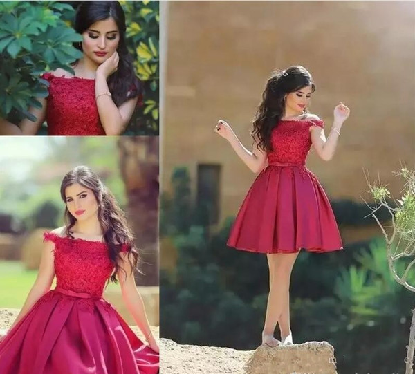 New Arabic Red Ball Gown Cocktail Dresses Bateau Lace Top Short Homecoming Party Prom Gowns Vestidos Said Mhamad Cheap