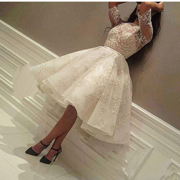 New Knee Length Cocktail Dresses Jewel Half Sleeve Ball Gown Short Modest Full Lace Arabic Prom Party Evening Gowns Cheap Custom Made