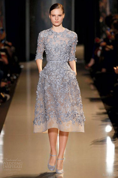 Purple Elie Saab cocktail Applique Lace A-Line Formal Evening Dresses 3/4 Long Sleeve Tea Length Sexy Party Prom Dress Gowns Exquisite