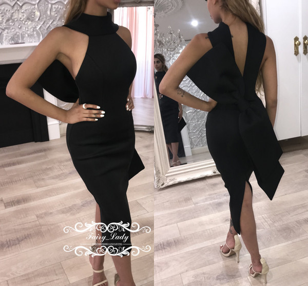 Short Little Back Dresses Cocktail For Women Sexy Backless Sleeveless Halter Sheath Tea Length Party Dress Formal Gown