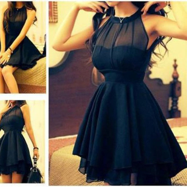 Cute Navy Blue Short Chiffon Cocktail Dress Sleeveless Evening Party Birthday Homecoming Dress Plus Size Custom Made