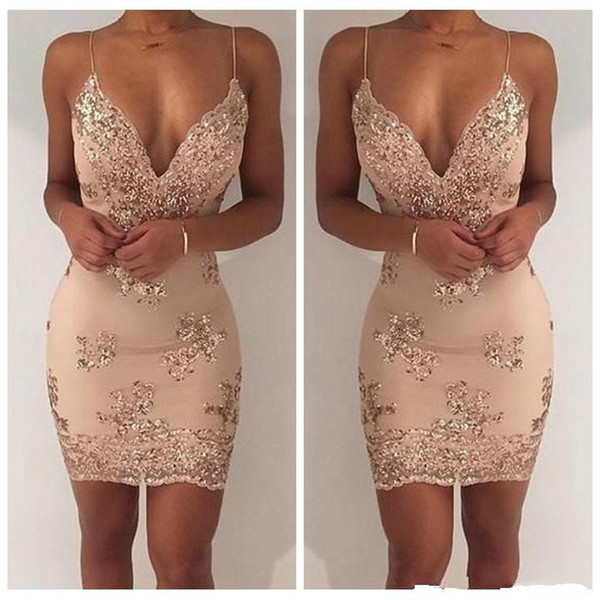 Sexy Spaghetti Straps Cocktail Dresses Sleeveless Graduation Sequins Mini Slim Custom Made Short Prom Dress Party Gowns Club Wear
