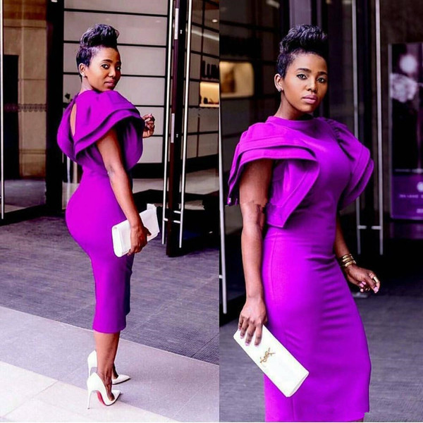 Aso Ebi Style african High Neck Purple Prom Cocktail Dress 2017 Mermaid Vintage Tea length Arabian Formal Evening Gowns dresses