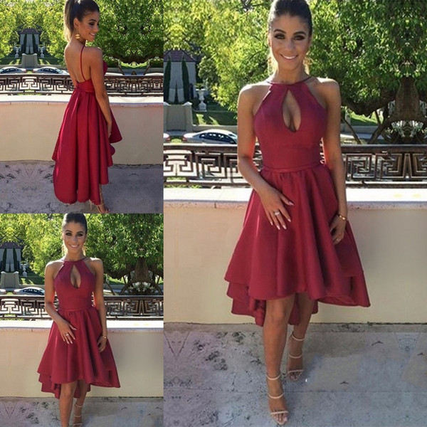 Elegant Newest Red Mini Short Cocktail Dresses Halter Neck Short Party Homecoming Prom Dresses Special Occasions Dresses