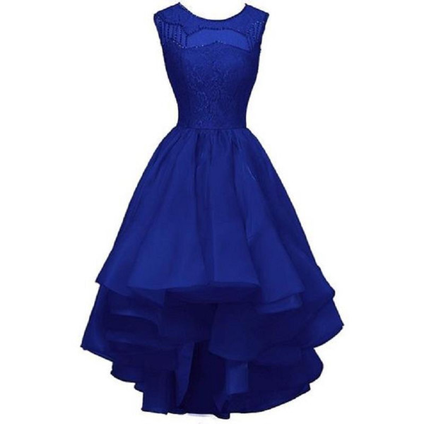 Royal Blue High Low Cocktail Party Dresses Real Picture 2017 Fashion New Prom Party Gowns For Girls