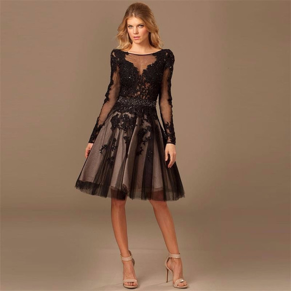 Sexy Short Cocktail Dress Prom Long Sleeve Lace Appliques Backless Tulle Homecoming Dress Party Gowns Modest Stylish Vestidos