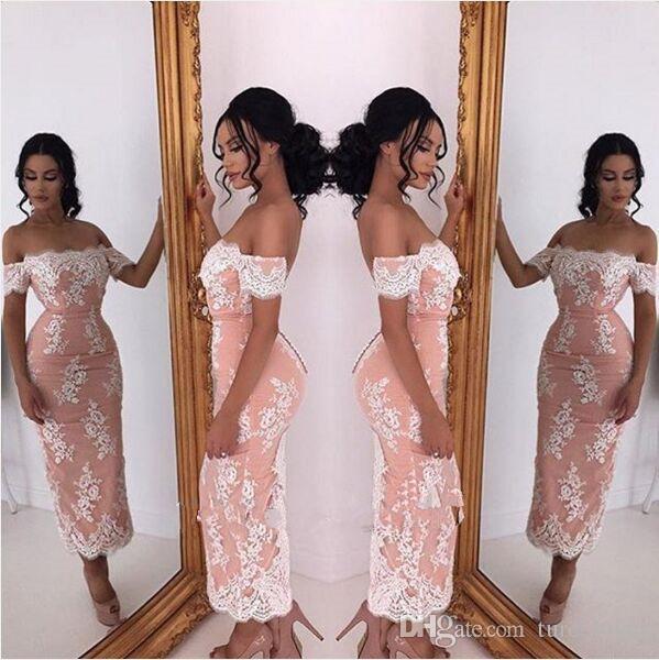 Sexy Off shoulder Mermaid Prom Dresses Pink Sheath Cocktail Party Dresses With Appliqued Off shoulder Custom Made Special Occasion Dresses