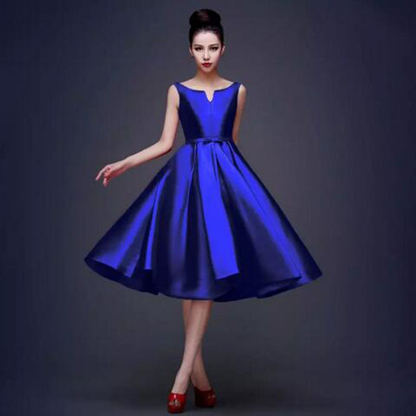 New High Quality Simple Royal Blue Black Red Cocktail Dresses Lace up Tea Length Formal Party Dresses Plus Size Custom Made Cheap