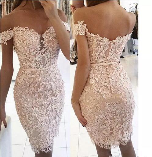 2017 Sexy Mermaid Short Cocktail Dresses Lace Applique Off-the-Shoulder Sequins Knee Length Backless Party Homecoming Dresses