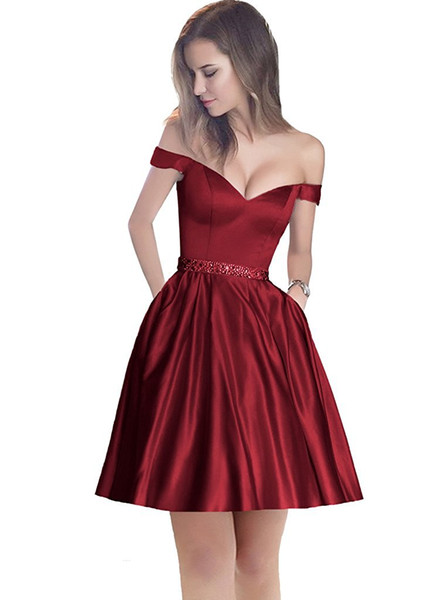 Burgundy Cocktail Dresses Champagne stain Dubai Cheap Party Arabic Women Off The Shoulder Straight Short Prom Dress Middle East Party Gowns