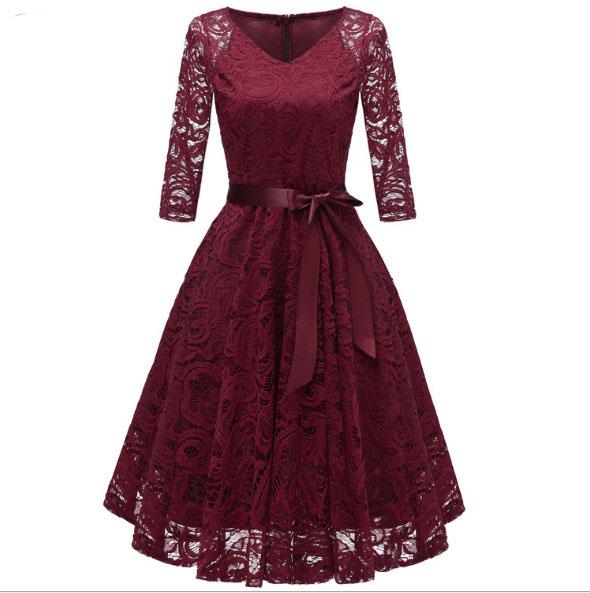 2018 Short Party Prom Dresses Cheap A-Line V-Neck With Lace Applique Zipper Sash Bow Cocktail Dresses 3/4 Sleeves Homecoming Dresses